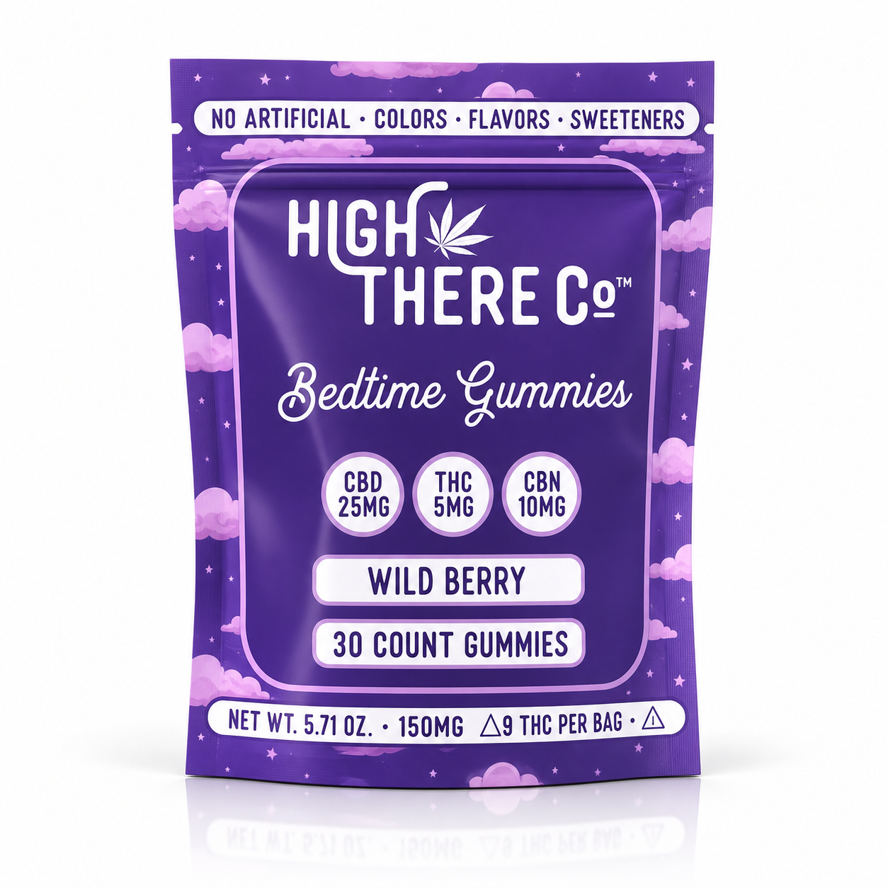 High There Co™ Evening Gummies • 25mg CBD + 5mg THC + 10mg CBN • Wild Berry • 30ct