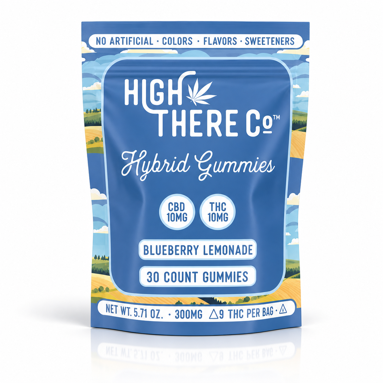 High There Co™ Hybrid Gummies • 10mg CBD + 10mg THC • Blueberry Lemonade • 30ct