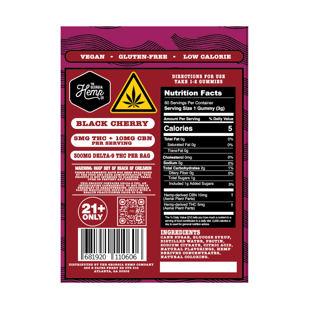 Evening Gummies • 5mg THC+10mg CBN • Black Cherry • 60ct - Image 2